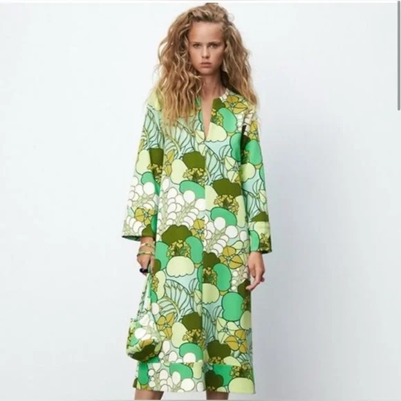 zara green floral print dress Zara belted green floral print dress mini